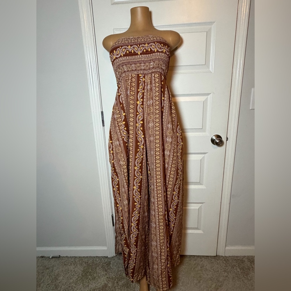 SHEIN Brown Printed Tube Top Jumper with High Side Slit on Both Sides - Picture 2 of 4